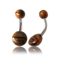 Load image into Gallery viewer, Organic Teak Holz braun Bauchnabelpiercing Scheibe Kugel Bananenpiercing Edelstahl - chic - net.de
