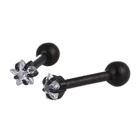 Cargar imagen en el visor de la galería, modischer Piercing straight Barbell mini aus Edelstahl schwarz Sternförmiger Zirkonia weiß
