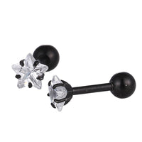 Cargar imagen en el visor de la galería, modischer Piercing straight Barbell klein aus Edelstahl schwarz Sternförmiger Zirkonia weiß
