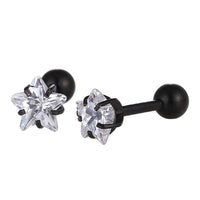 Cargar imagen en el visor de la galería, modischer Piercing straight Barbell mini aus Edelstahl schwarz Sternförmiger Zirkonia weiß
