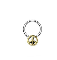 Load image into Gallery viewer, Piercing Klemmkugel Ring Brass Edelstahl Peace Zeichen
