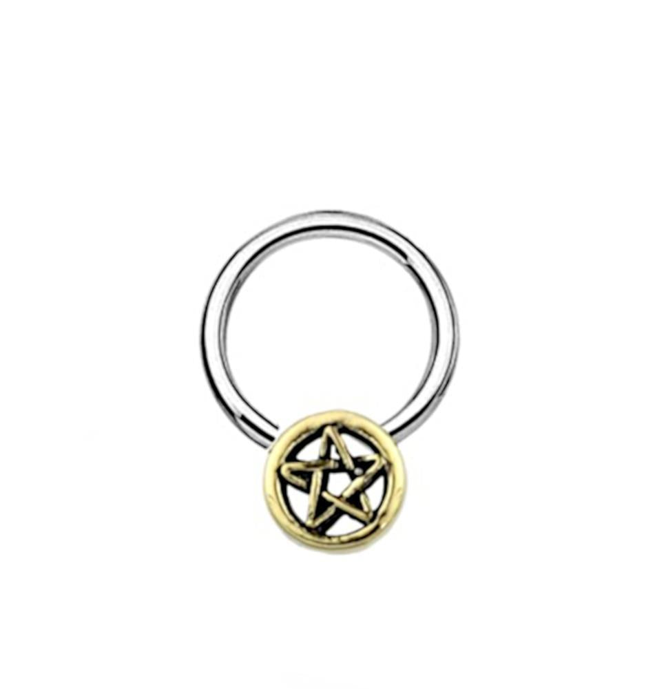 Piercing Klemmkugel Ring Brass Edelstahl Pentagramm