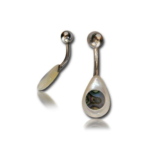 Paua Abalone Bauchnabelpiercing Träne Perlmutt Bananenpiercing Edelstahl 1,6 mm bunt weiß - chic - net.de