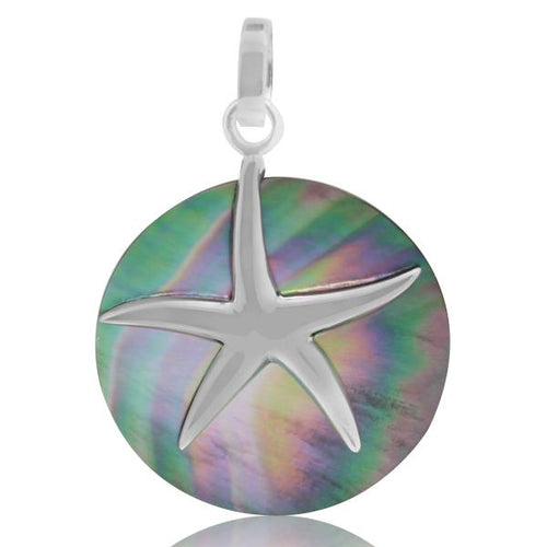 Perlmutt Anhänger 925 Sterling Silber bunt schillernd Seestern rund 24 mm - chic - net.de