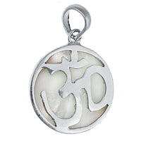 Cargar imagen en el visor de la galería, Perlmutt Anhänger kreisförmig 925er Sterlingsilber Om - Zeichen, ca. 21 mm - chic - net.de
