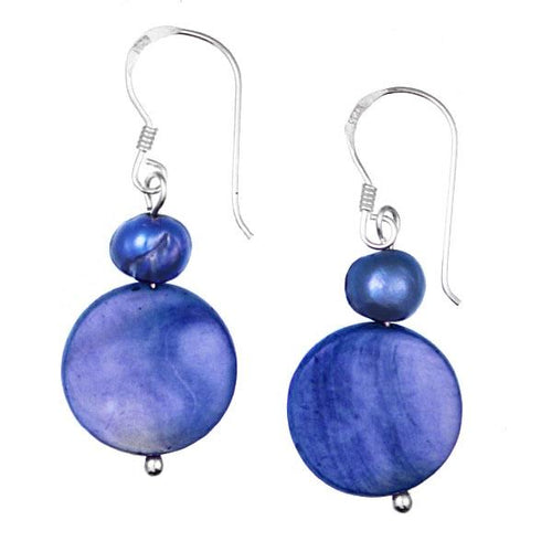 Perlmuttohrringe blau 25 mm Perle Perlmutt Scheibe 925er Sterling Silber Ohrringe Schmuck - chic - net.de