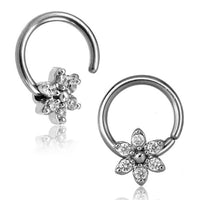 Load image into Gallery viewer, Piercing Edelstahl Ring für Nase Ohr Kristall Blume - chic - net.de

