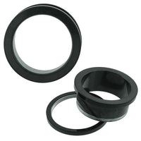 Load image into Gallery viewer, Two black circular Metalltunnel Tunnel Chirurgenstahl Unisex Edelstahl Plug Piercing pieces are shown from different angles—one upright, one flat—highlighting their hollow centers and metallic construction.

