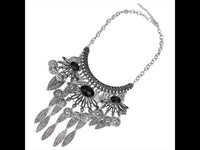 Load image into Gallery viewer, Schmuckset Ohrringe Kette Collier Vintage silbern Brass Kristall schwarz Münzen - chic - net.de
