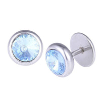 Load image into Gallery viewer, Schraubverschluss Fake Piercing Expander blauer Zirkonia Stein Halbrund silberfarben Edelstahl - chic - net.de
