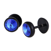 Load image into Gallery viewer, Schraubverschluss Fake Piercing Expander Edelstahl schwarz dunkel blauer Zirkonia Stein Ø 13 mm - chic - net.de
