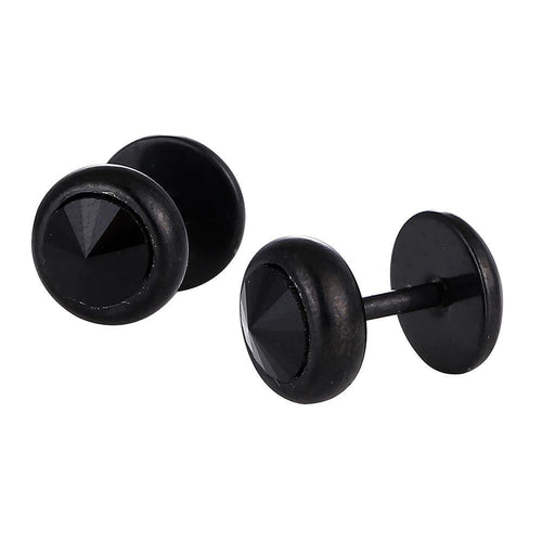 Schraubverschluss Fake Piercing Expander Edelstahl schwarz schwarzer Stein Ø 13 mm - chic - net.de