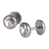 Load image into Gallery viewer, Schraubverschluss Fake Piercing Expander Edelstahl silber Farben großer weißer Zirkonia Stein Ø 14 mm - chic - net.de
