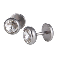 Load image into Gallery viewer, Schraubverschluss Fake Piercing Expander Edelstahl silber Farben großer weißer Zirkonia Stein Ø 14 mm - chic - net.de
