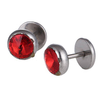 Load image into Gallery viewer, Schraubverschluss Fake Piercing Expander Edelstahl silberfarben großer roter Zirkonia Stein Ø 14 mm - chic - net.de
