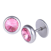 Load image into Gallery viewer, Schraubverschluss Fake Piercing Expander Edelstahl silbern großer rosa Zirkonia Stein - chic - net.de
