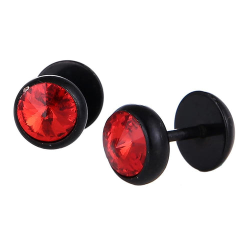 Schraubverschluss Fake Piercing Expander roter Zirkonia Stein Halbrund schwarz Edelstahl - chic - net.de