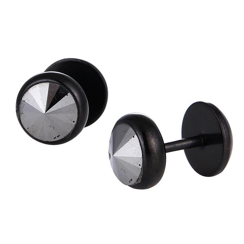 Schraubverschluss Fake Piercing Expander Stein silber Halbrund schwarz Edelstahl - chic - net.de