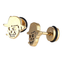 Load image into Gallery viewer, Schraubverschluss Fake Piercing Expander Totenkopf mit Hut goldfarben Edelstahl - chic - net.de
