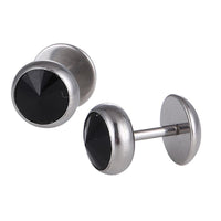 Load image into Gallery viewer, Schraubverschluss Fake Piercing silberfarben Expander schwarzer Zirkonia Stein 8 mm Halbrund Edelstahl - chic - net.de
