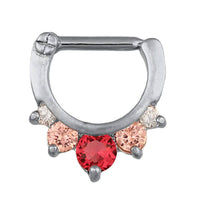 Cargar imagen en el visor de la galería, Septum Clicker Edelstahl silberfarben weiß rosa großer Pinker Zirkonia Stein - chic - net.de

