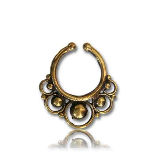 Septum Fake Piercing Nasenringe Spiralbogen Kugeln Messing antik golden exotisch - chic - net.de