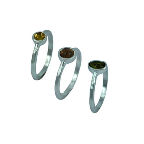 Set drei Silberringe matt grün braun gelb Zirkonia - chic - net.de