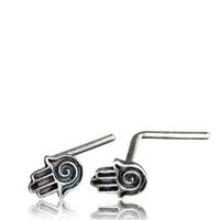 Cargar imagen en el visor de la galería, Silber Nasenstecker 0,8 mm Nostril Khamsa Hand L - Form Nasenpiercing - chic - net.de

