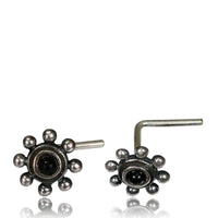 Load image into Gallery viewer, Silber Nasenstecker 0,8 mm Nostril Onyx Kugelrad L - Form Nasenpiercing - chic - net.de
