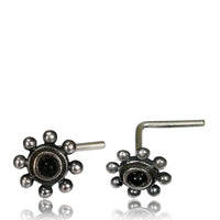 Load image into Gallery viewer, Silber Nasenstecker 0,8 mm Nostril Onyx Kugelrad L - Form Nasenpiercing - chic - net.de
