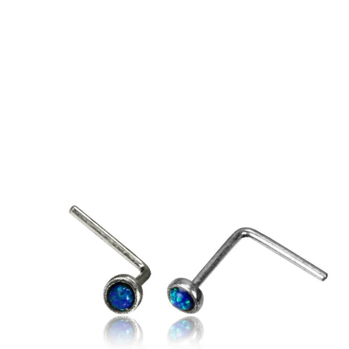 Silber Nasenstecker 0,8 mm Nostril Opal blau rund L - Form Nasenpiercing - chic - net.de