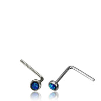 Cargar imagen en el visor de la galería, Silber Nasenstecker 0,8 mm Nostril Opal blau rund L - Form Nasenpiercing - chic - net.de
