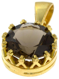 Load image into Gallery viewer, Silberanhänger Krone rund Rauchquarz facettiert braun 1 micron vergoldet 925er Sterling Silber - chic - net.de
