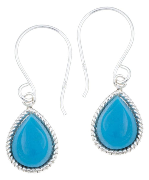 Silberohrhänger Tropfen 10 mm Türkis dunkel Seilrand 925 Sterlingsilber Ohrringe - chic - net.de