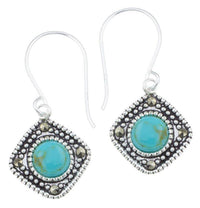 Cargar imagen en el visor de la galería, Silberohrringe Karo 12 mm hell Türkis Silberrrand Glitzer 925 Sterlingsilber Ohrringe - chic - net.de
