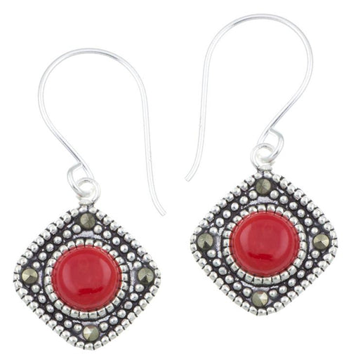 Silberohrringe Karo 12 mm Koralle Silberrrand Glitzer 925 Sterlingsilber Ohrringe - chic - net.de