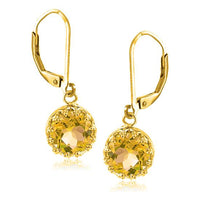 Load image into Gallery viewer, Silberohrringe Krone rund Citrin gelb facettiert 1 micron vergoldet 925er Sterling Silber 10 mm Ohrringe - chic - net.de
