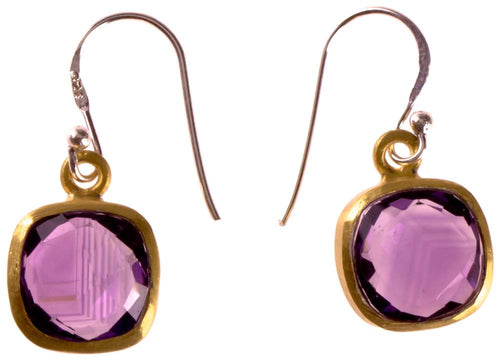 Silberohrringe Quadrat Amethyst facettiert vergoldet 925er Sterling Silber Stein lila - chic - net.de