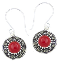 Cargar imagen en el visor de la galería, Silberohrringe rund 11 mm Koralle Silberrrand Glitzer 925 Sterlingsilber Ohrringe - chic - net.de
