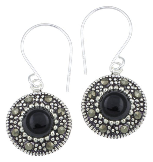 Silberohrringe rund 11 mm Onyx Silberrrand Glitzer 925 Sterlingsilber Ohrringe - chic - net.de