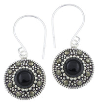 Load image into Gallery viewer, Silberohrringe rund 11 mm Onyx Silberrrand Glitzer 925 Sterlingsilber Ohrringe - chic - net.de
