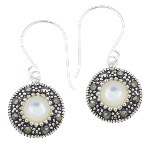 Silberohrringe rund 11 mm Perlmutt Silberrrand Glitzer 925 Sterlingsilber Ohrringe - chic - net.de