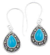 Load image into Gallery viewer, Silberohrringe Tropfen 12 mm blau Türkis Silberrrand Glitzer 925 Sterlingsilber Ohrringe - chic - net.de
