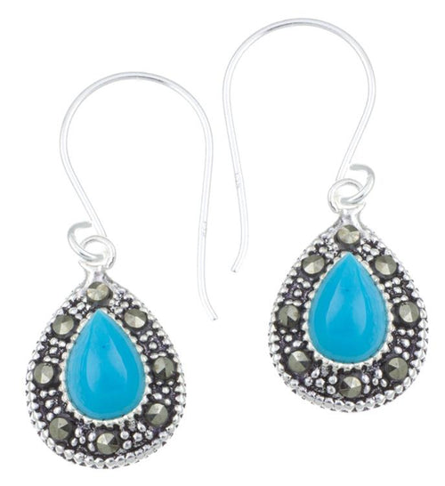 Silberohrringe Tropfen 12 mm blau Türkis Silberrrand Glitzer 925 Sterlingsilber Ohrringe - chic - net.de