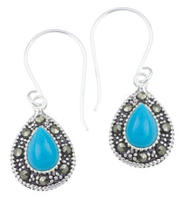 Load image into Gallery viewer, Silberohrringe Tropfen 12 mm blau Türkis Silberrrand Glitzer 925 Sterlingsilber Ohrringe - chic - net.de
