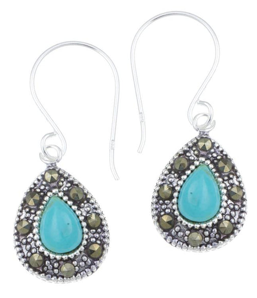 Silberohrringe Tropfen 12 mm hell Türkis Silberrrand Glitzer 925 Sterlingsilber Ohrringe - chic - net.de