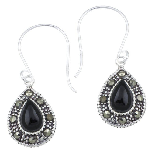 Silberohrringe Tropfen 12 mm Onyx Silberrrand Glitzer 925 Sterlingsilber Ohrringe - chic - net.de