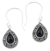 Load image into Gallery viewer, Silberohrringe Tropfen 12 mm Onyx Silberrrand Glitzer 925 Sterlingsilber Ohrringe - chic - net.de
