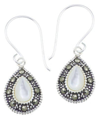 Load image into Gallery viewer, Silberohrringe Tropfen 12 mm Perlmutt Silberrrand Glitzer 925 Sterlingsilber Ohrringe - chic - net.de
