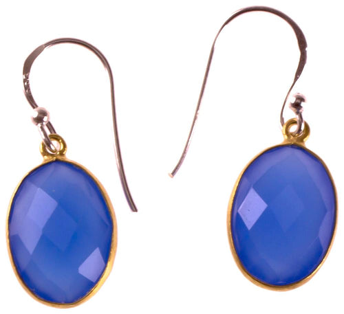 Silberohrringe vergoldet oval Stein Calcit blau facettiert 925 Sterling Silber Ohrringe - chic - net.de